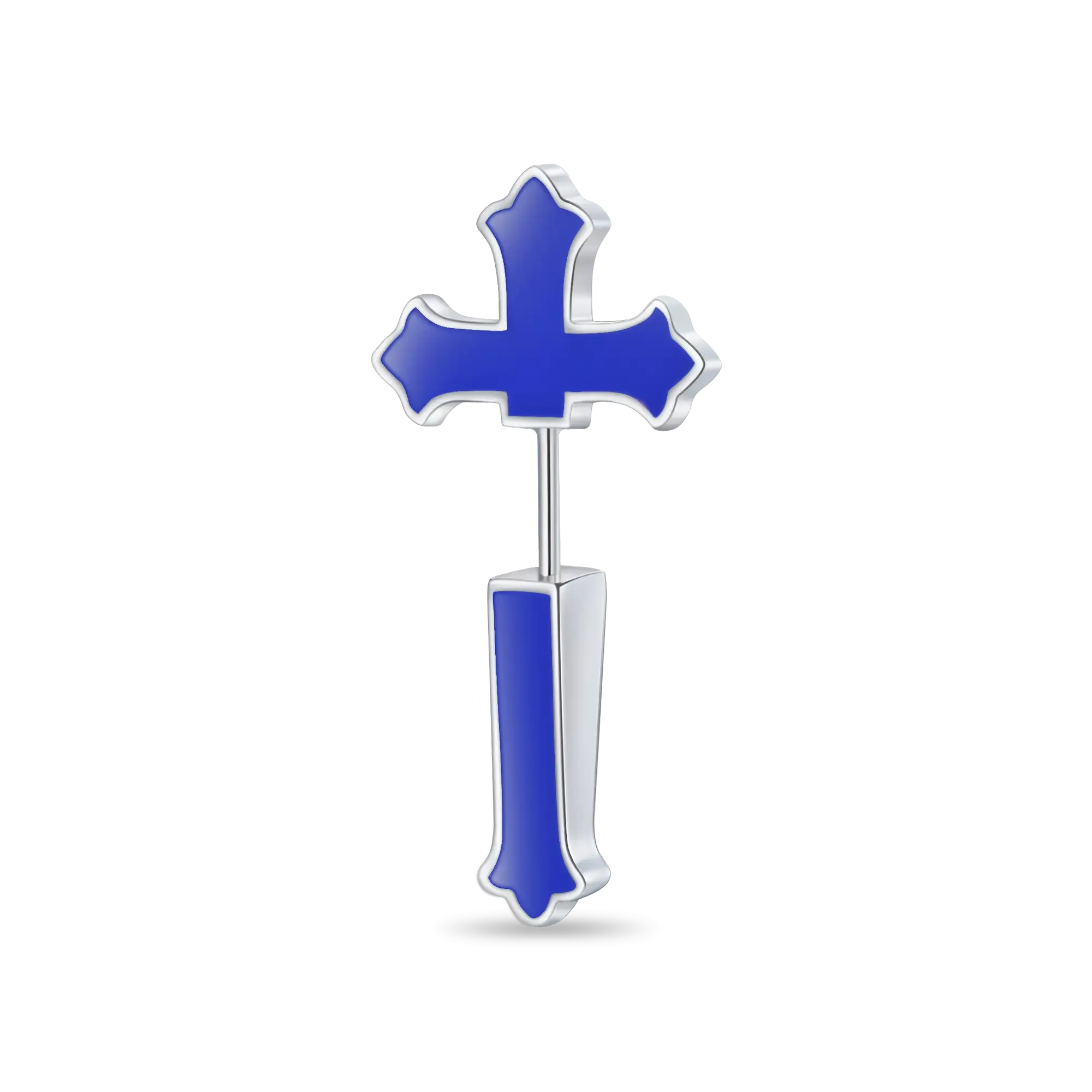 Gothic Cross Spike Earring - Blue Enamel
