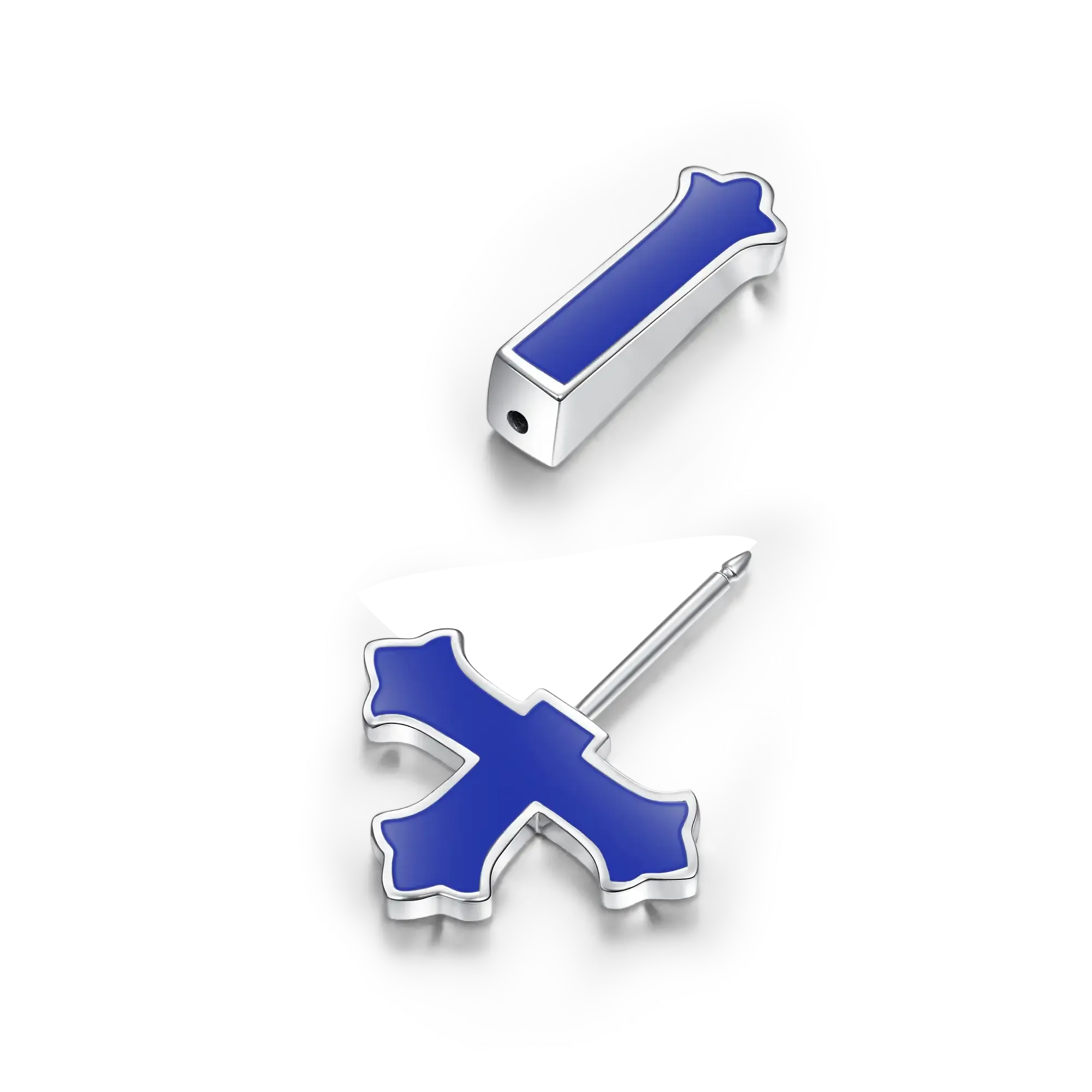 Gothic Cross Spike Earring - Blue Enamel