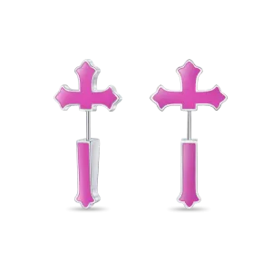 Gothic Cross Spike Earring - Pink Enamel