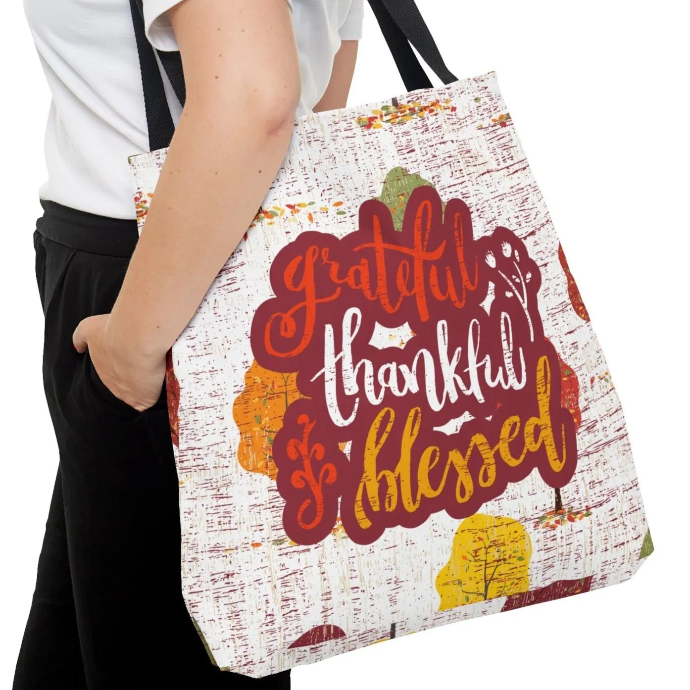 Grateful, Thankful, Blessed Large Tote Bag - Inspirational Chic Accessory