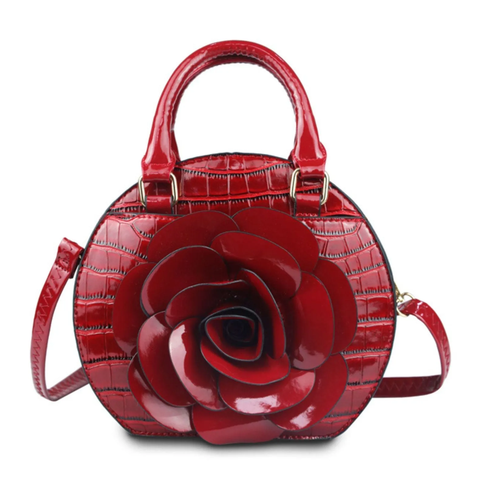 Handbag Round Red Flower Croc Bag for Women