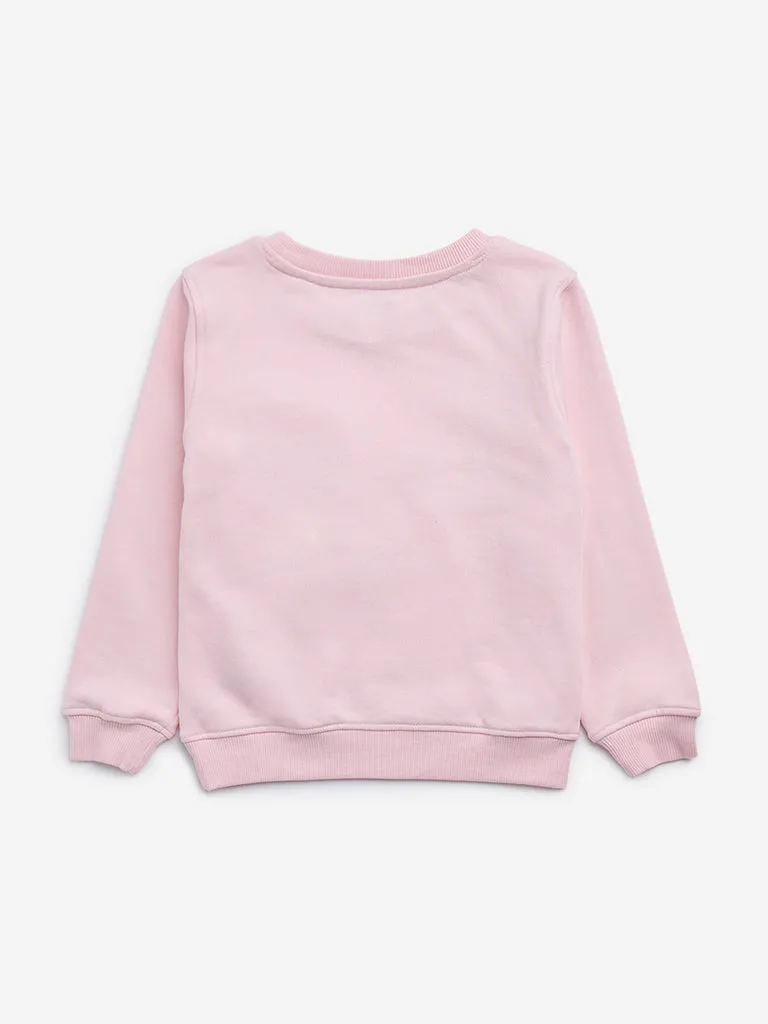 HOP Kids Light Pink Animal Design Cotton Blend Sweatshirt