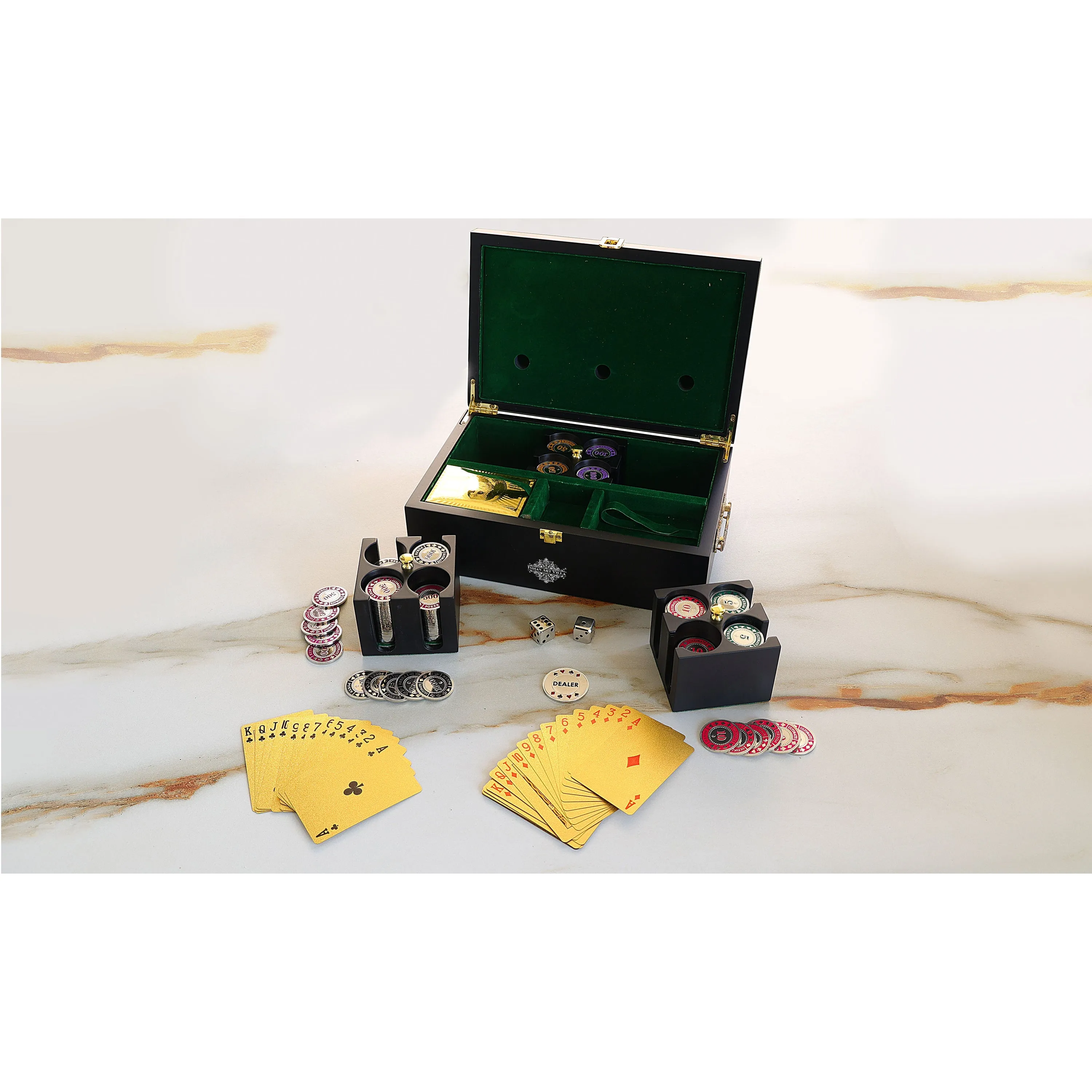 Indian Art Villa Brass Poker Set With Nickel Plating, (300 chips)
