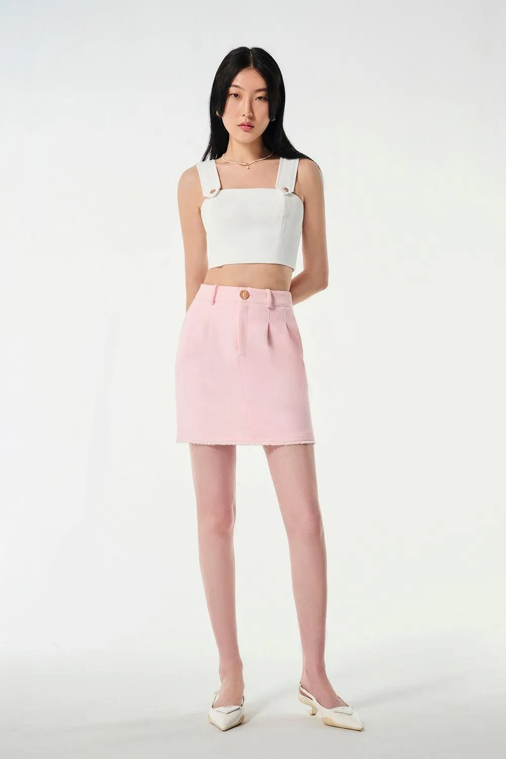 Kaia A-line Fringed Wool Twill Mini Skirt