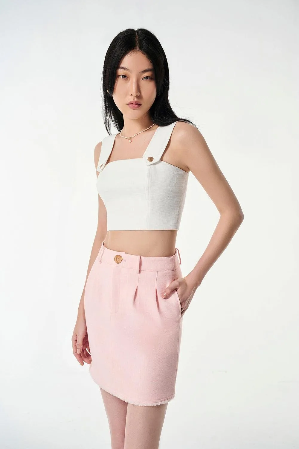 Kaia A-line Fringed Wool Twill Mini Skirt