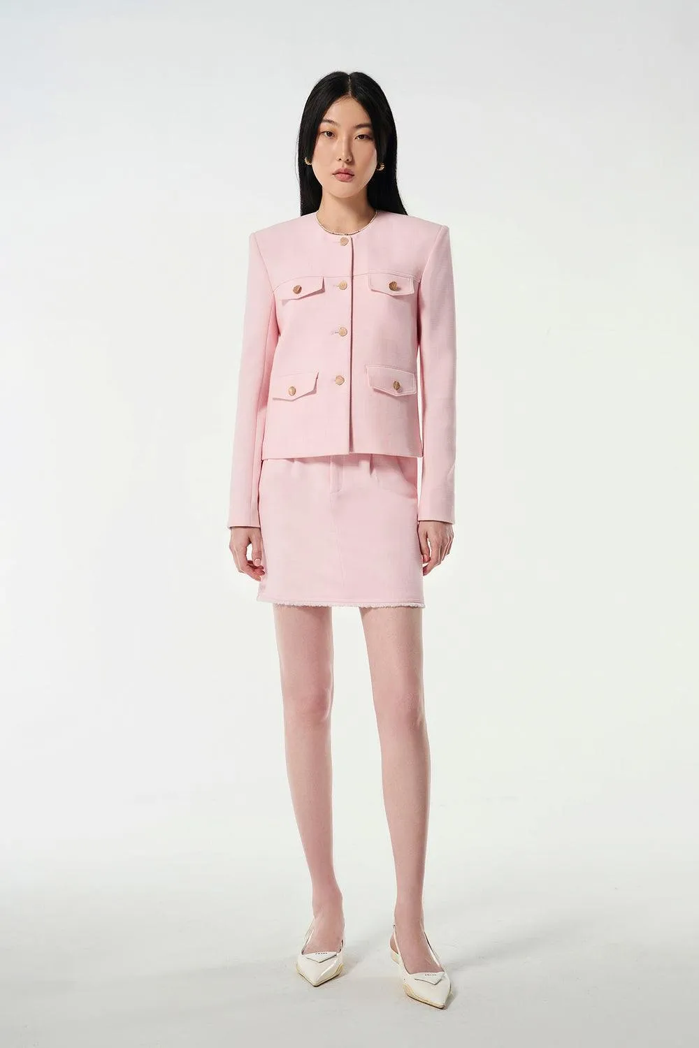 Kaia A-line Fringed Wool Twill Mini Skirt