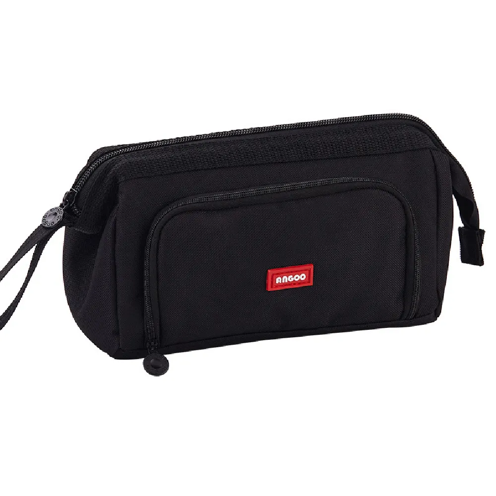 Large Capacity Double-Layer Canvas Students Pencil Case Multi-Function Portable