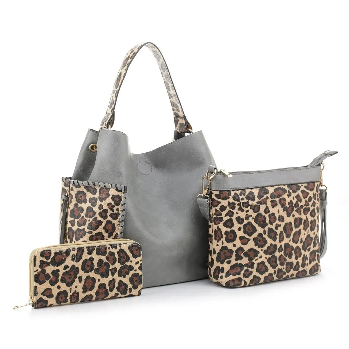 LF5037LT Braided Edge Pockets Leopard Print 3-in-1 Shoulder Bag