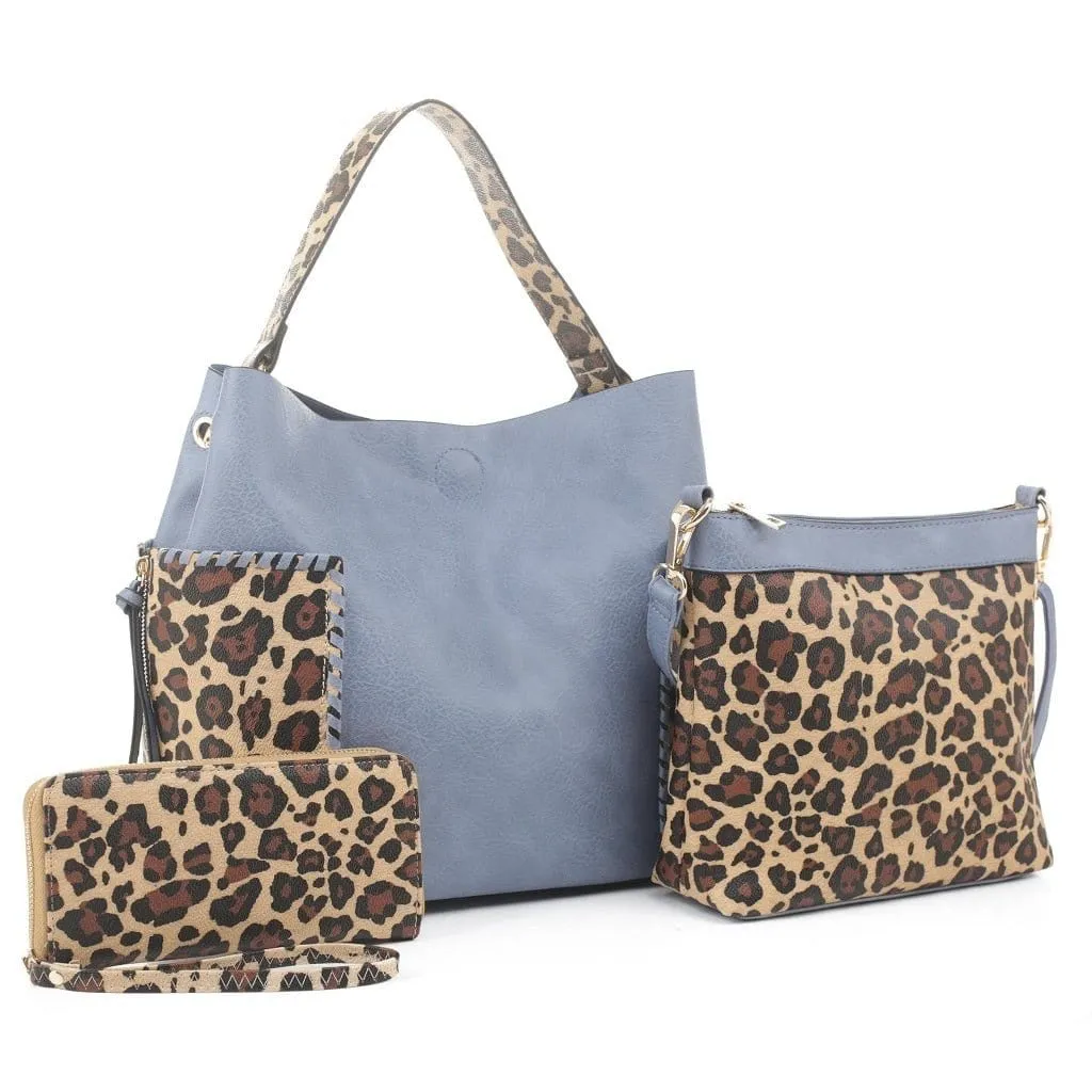 LF5037LT Braided Edge Pockets Leopard Print 3-in-1 Shoulder Bag