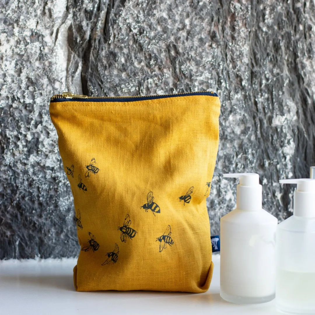 Linen Toiletry Bag with Bee Design