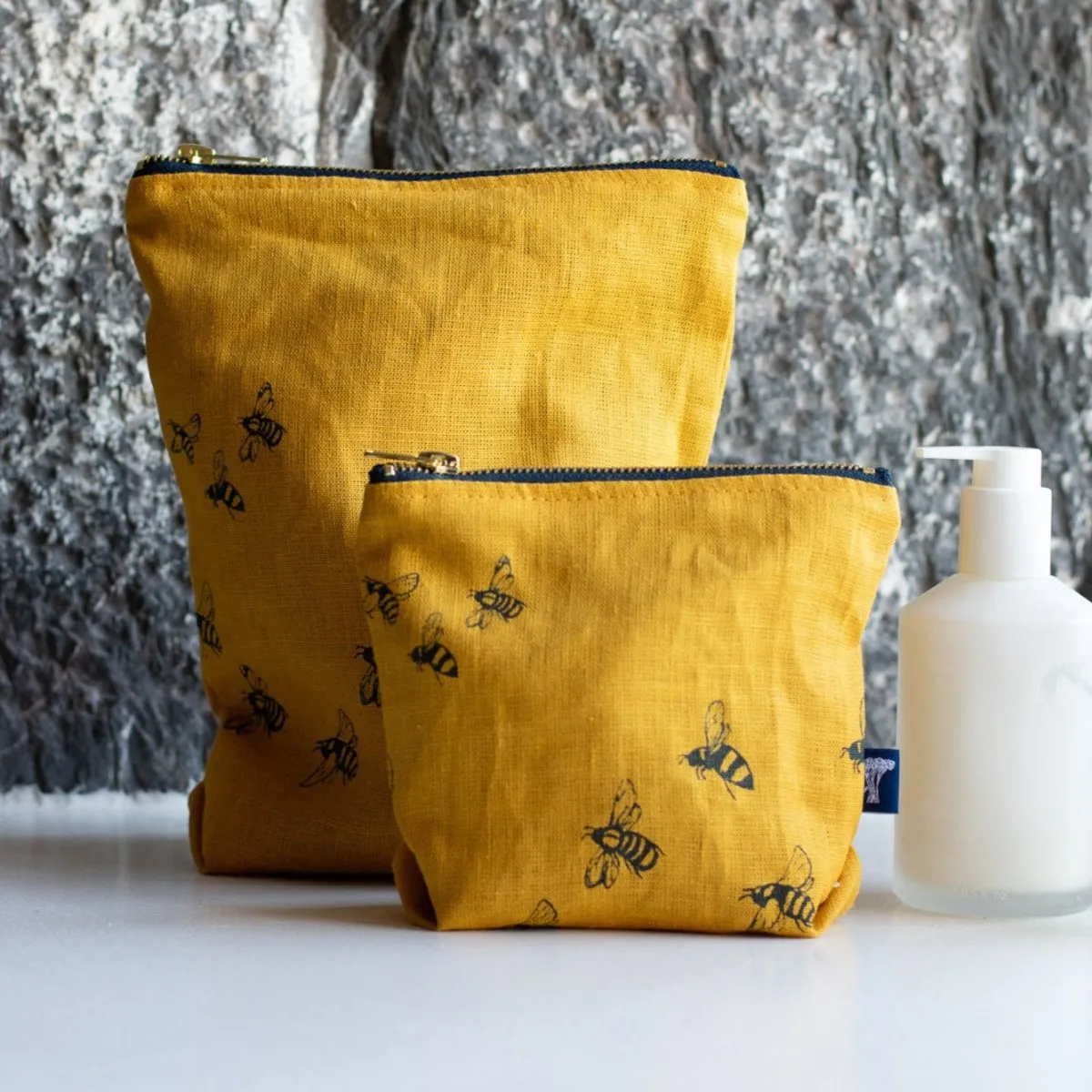 Linen Toiletry Bag with Bee Design
