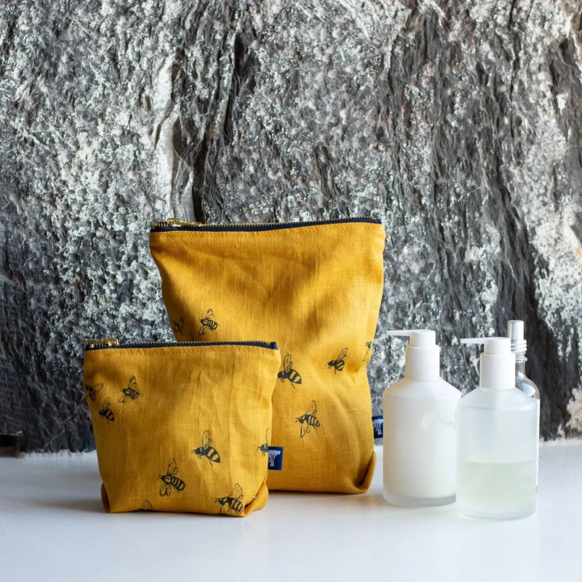 Linen Toiletry Bag with Bee Design