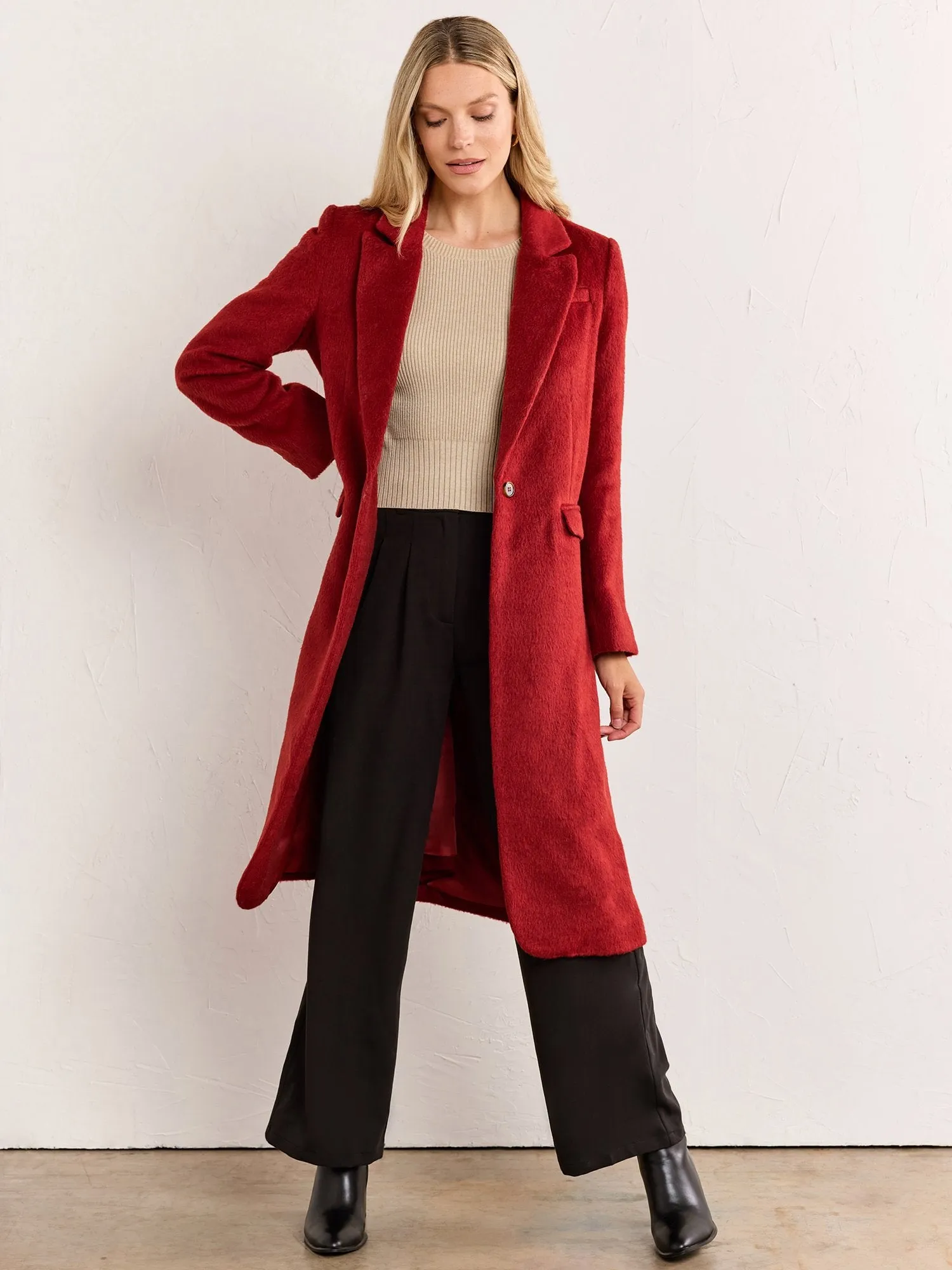 Long Brushed Coat - Crescent