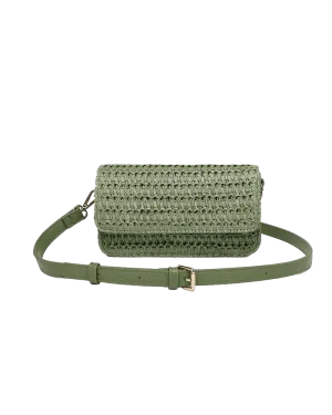 Louenhide Freya Raffia Crossbody Bag Sage Green