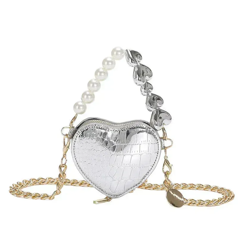 Love Shape Pearl Mini Messenger Bag for ladies y2k crossbody bag