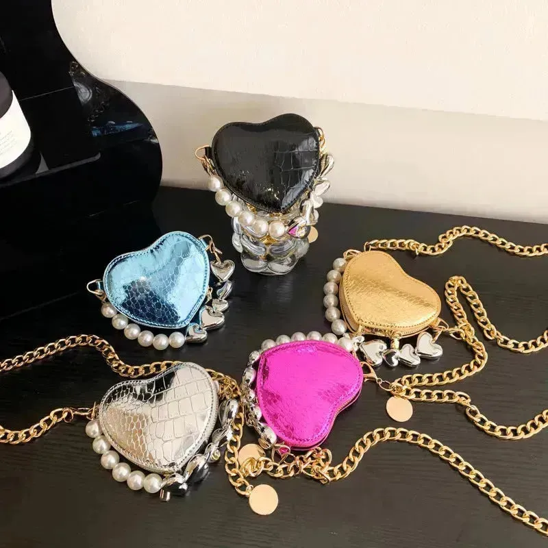 Love Shape Pearl Mini Messenger Bag for ladies y2k crossbody bag