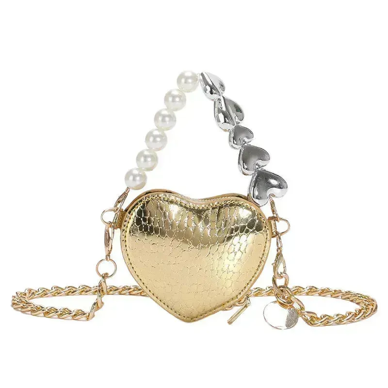Love Shape Pearl Mini Messenger Bag for ladies y2k crossbody bag