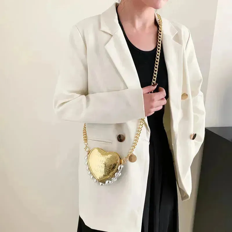 Love Shape Pearl Mini Messenger Bag for ladies y2k crossbody bag