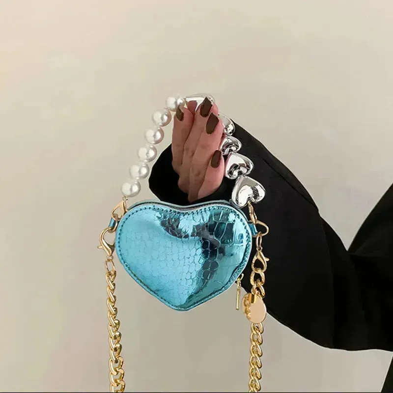 Love Shape Pearl Mini Messenger Bag for ladies y2k crossbody bag