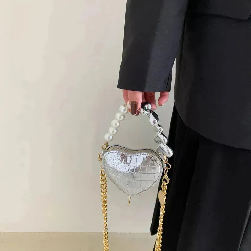 Love Shape Pearl Mini Messenger Bag for ladies y2k crossbody bag