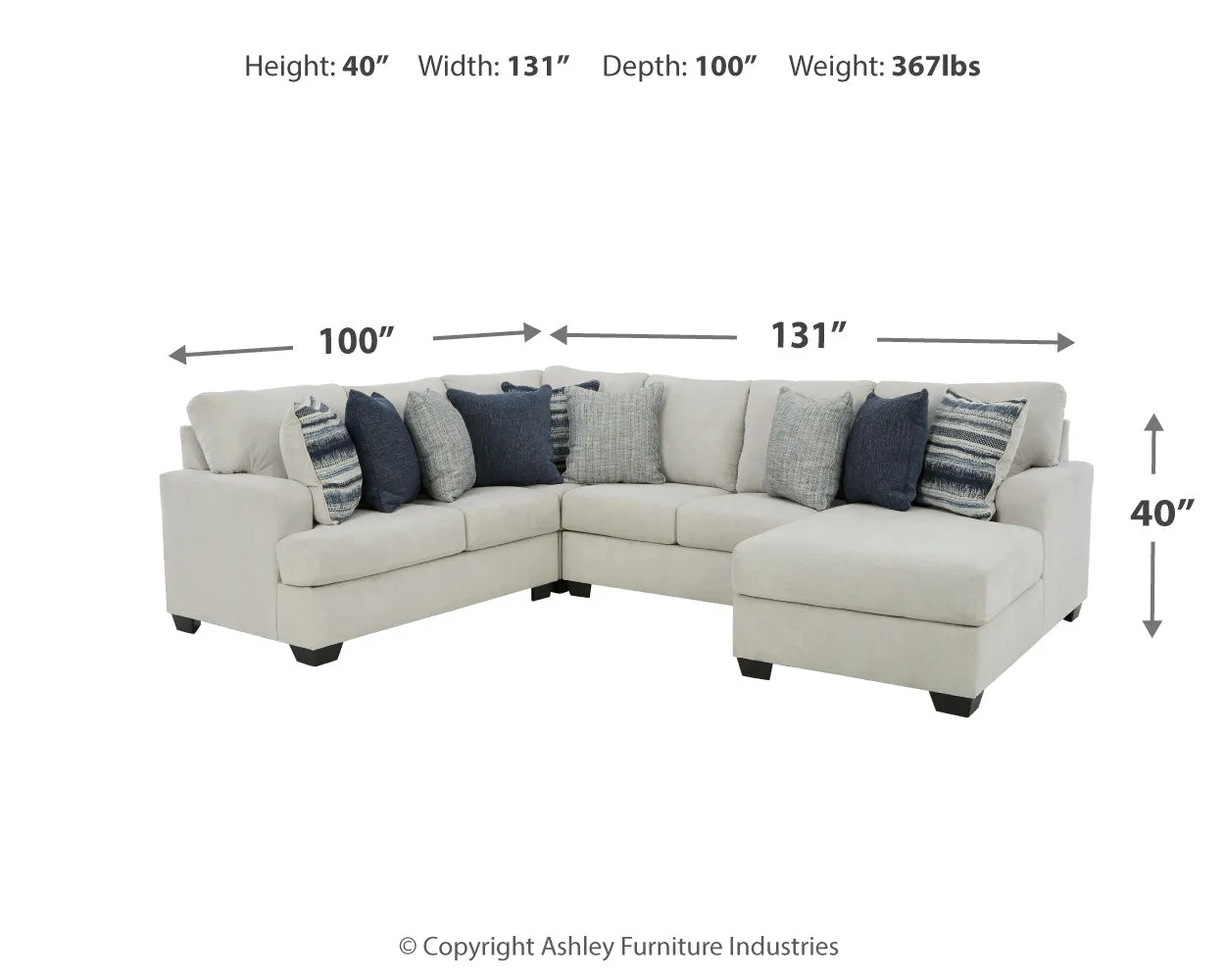 Lowder 4-Piece Sectional with Ottoman in Stone