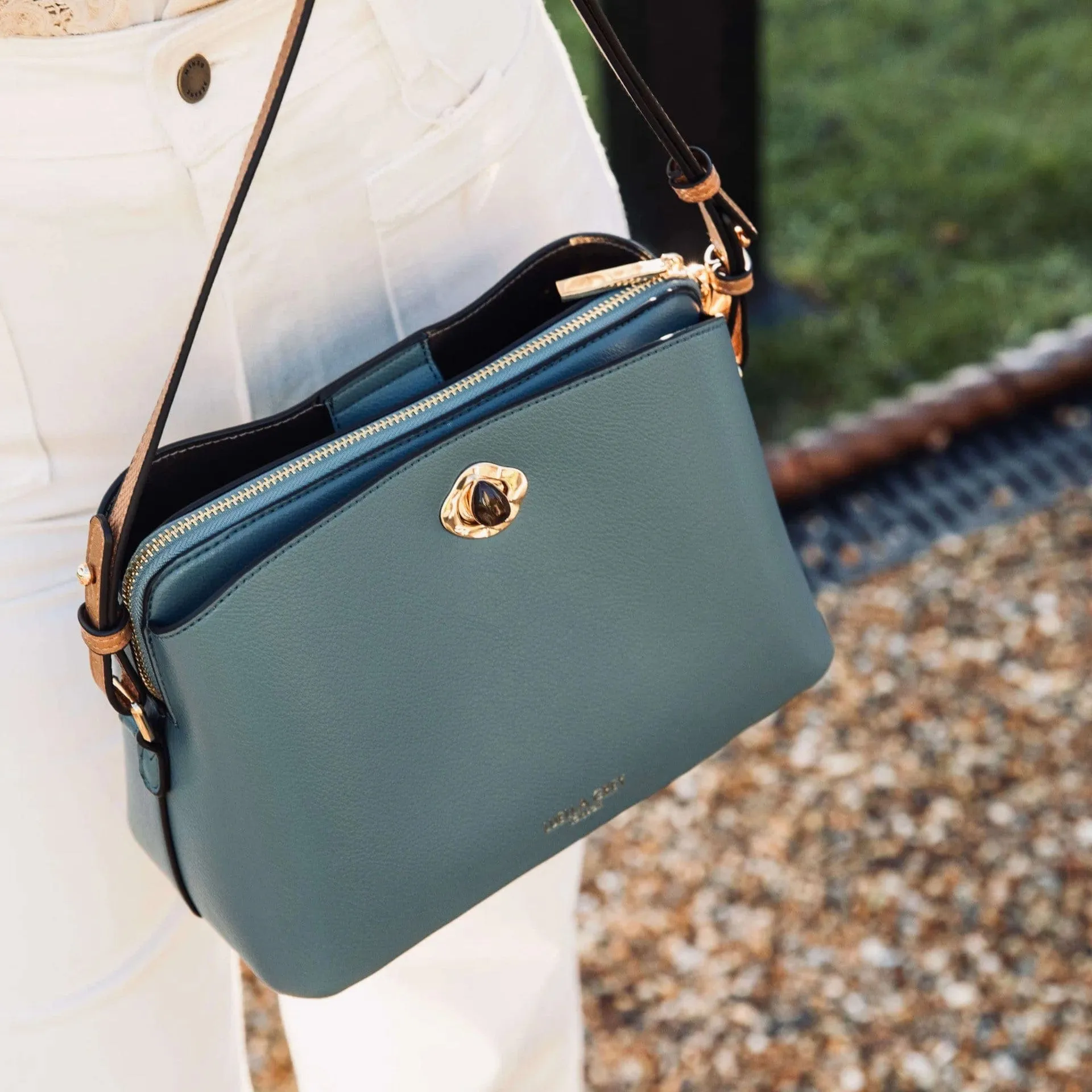 Luella Grey Julianna Zip Top Crossbody in Airforce Blue