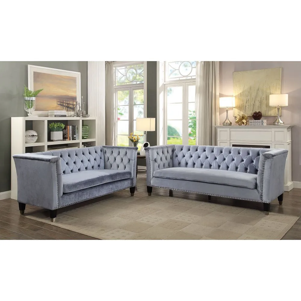 Luxurious Blue-Gray Velvet Honor Loveseat