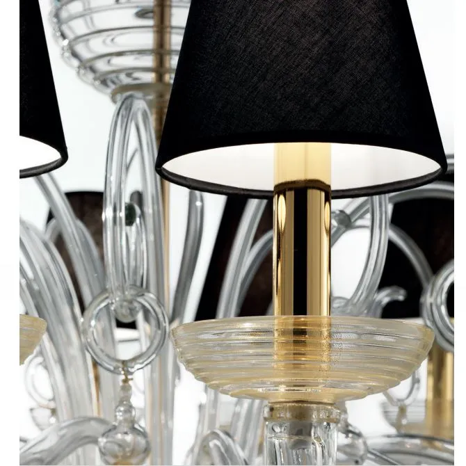 Luxurious Clear & Gold Murano Chandelier With 12 Shades