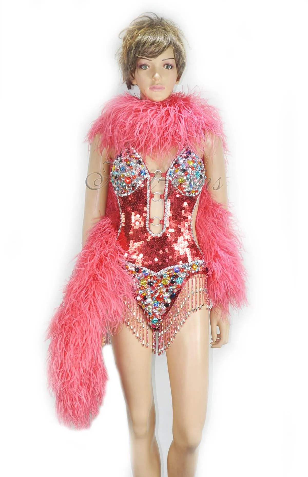Luxurious Coral red 12 Ply Ostrich Feather Boa