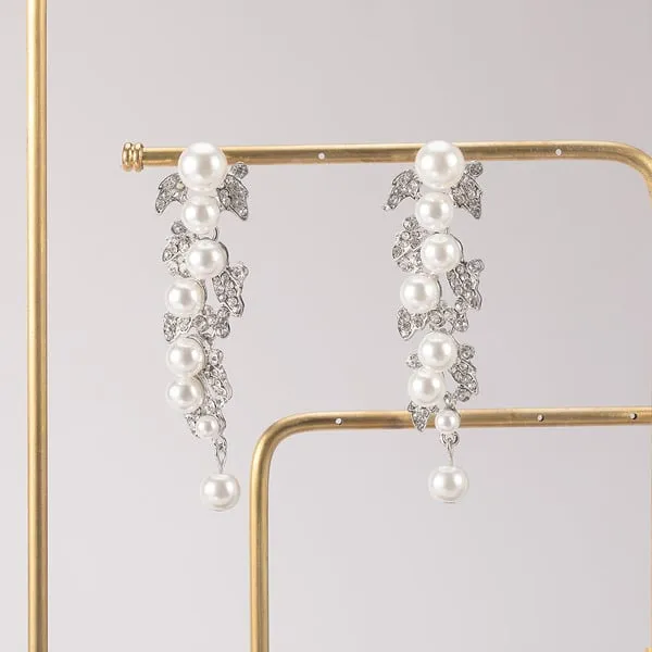 Luxurious Cubic Zirconia/Pearl Dangle Earrings