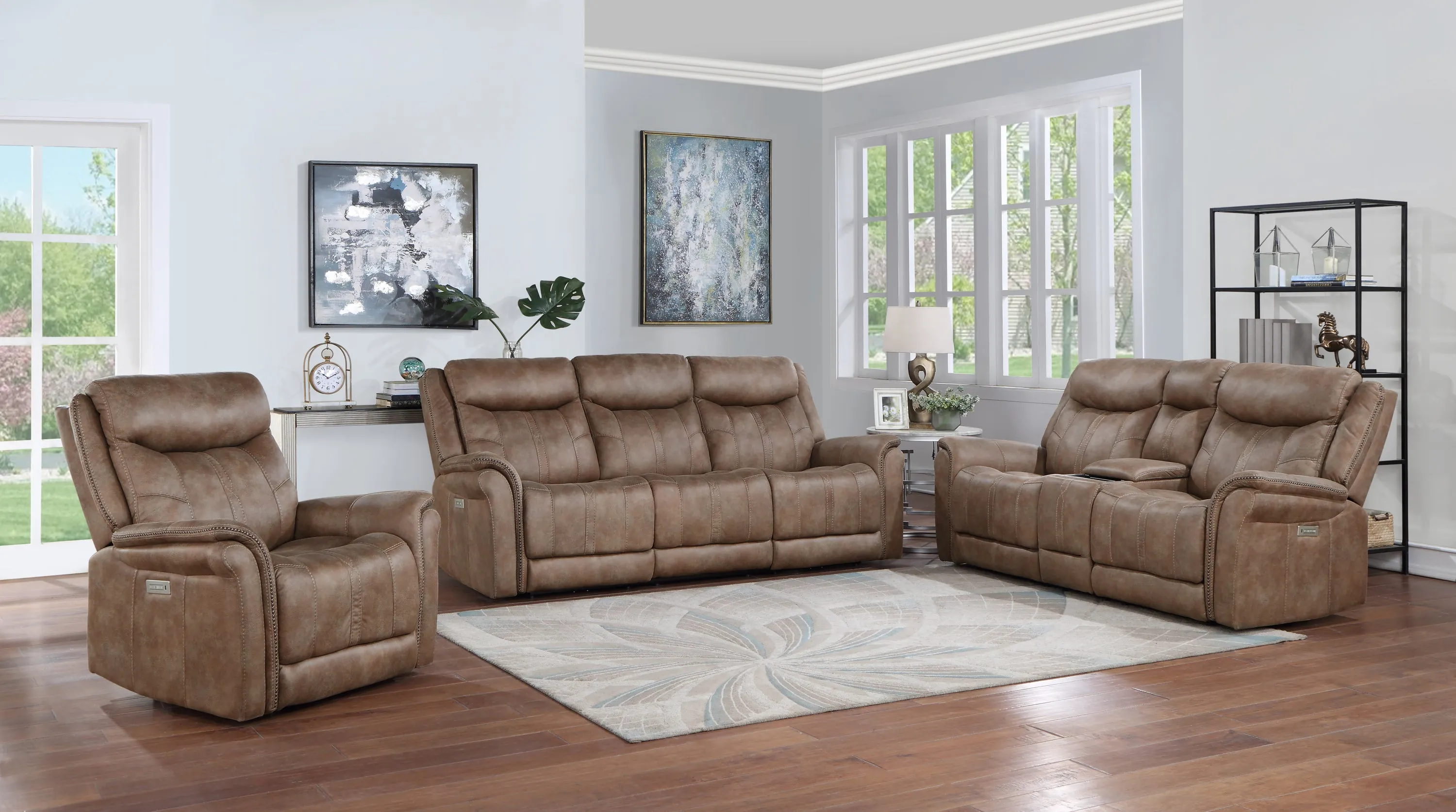 Luxurious Dual-Power Faux-Suede Recliner - Camel
