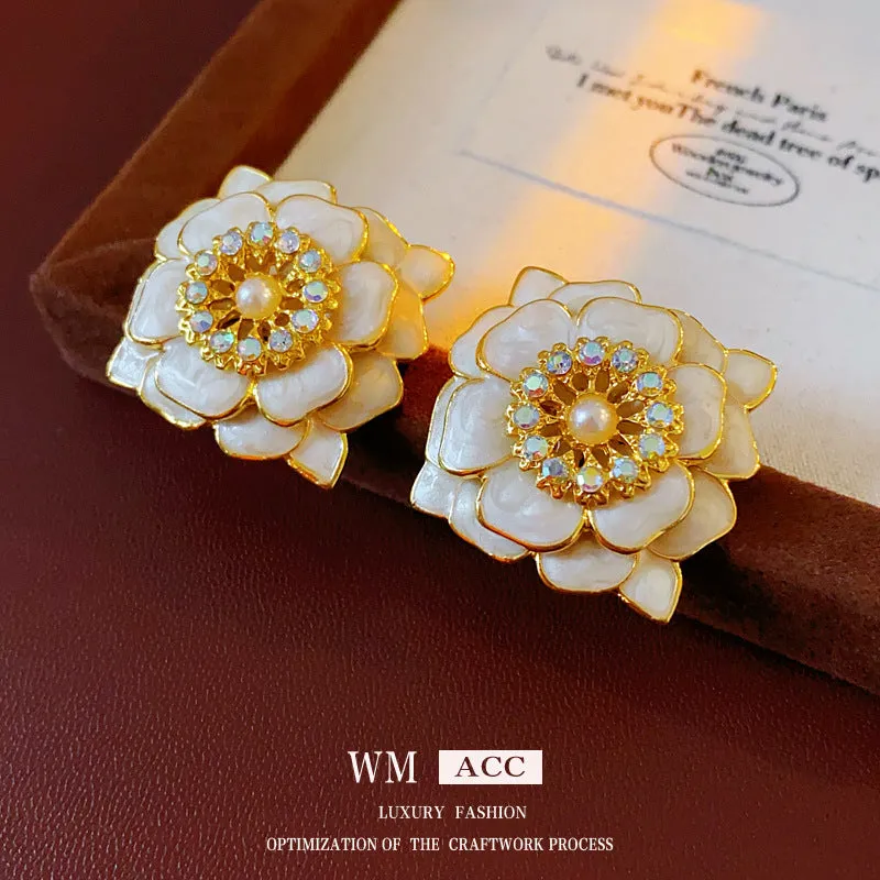 Luxurious Flower Geometric Flower Alloy Oil Dripping Earrings