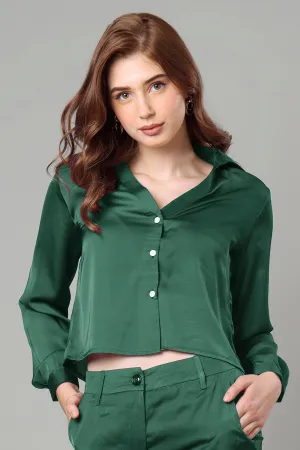 Luxurious Green Cropped Shirt For Women