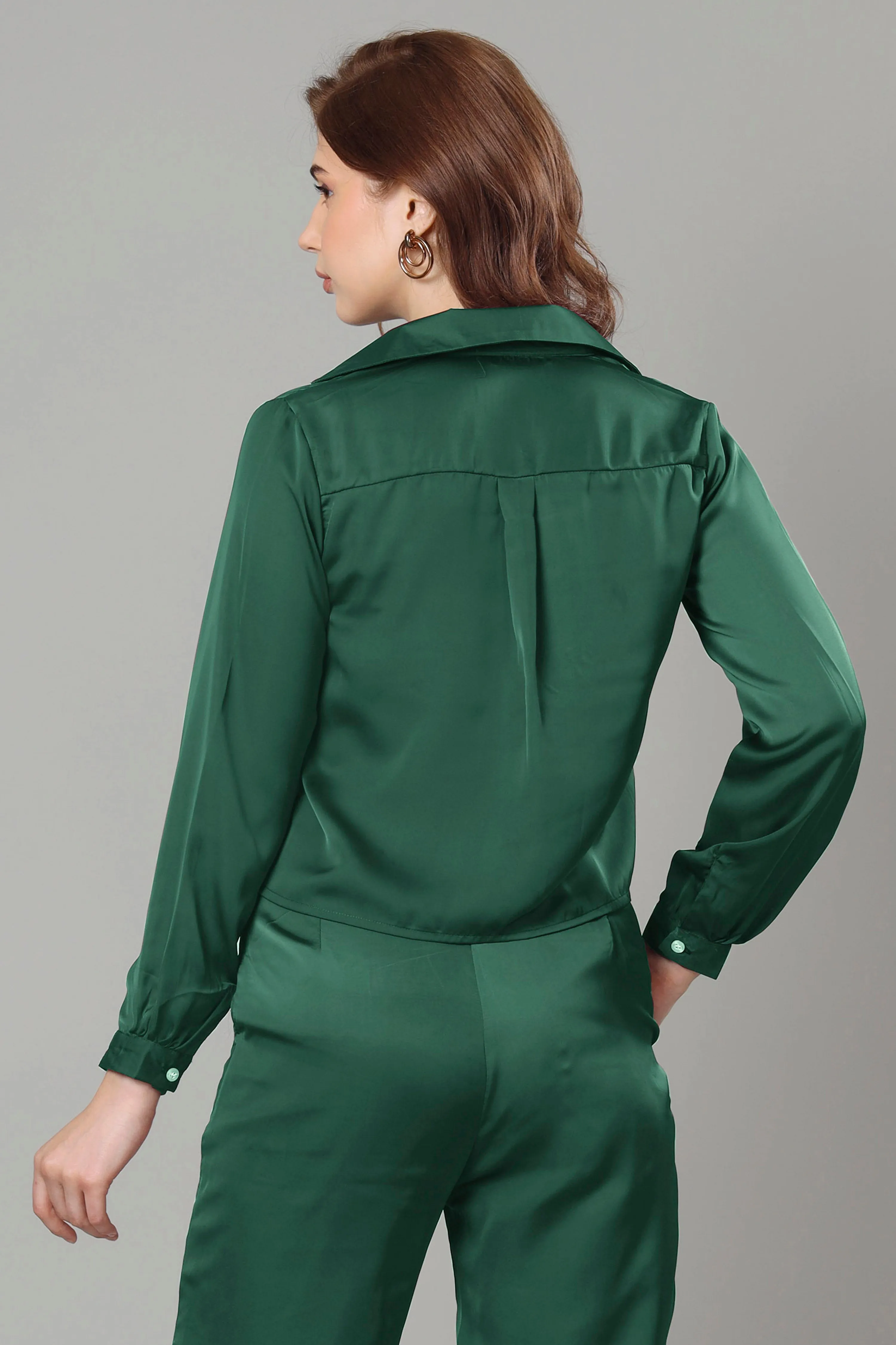 Luxurious Green Cropped Shirt For Women
