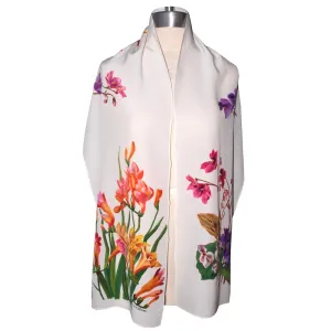 Luxurious Handpainted Multicolor Floral Silk Scarf/Shawl