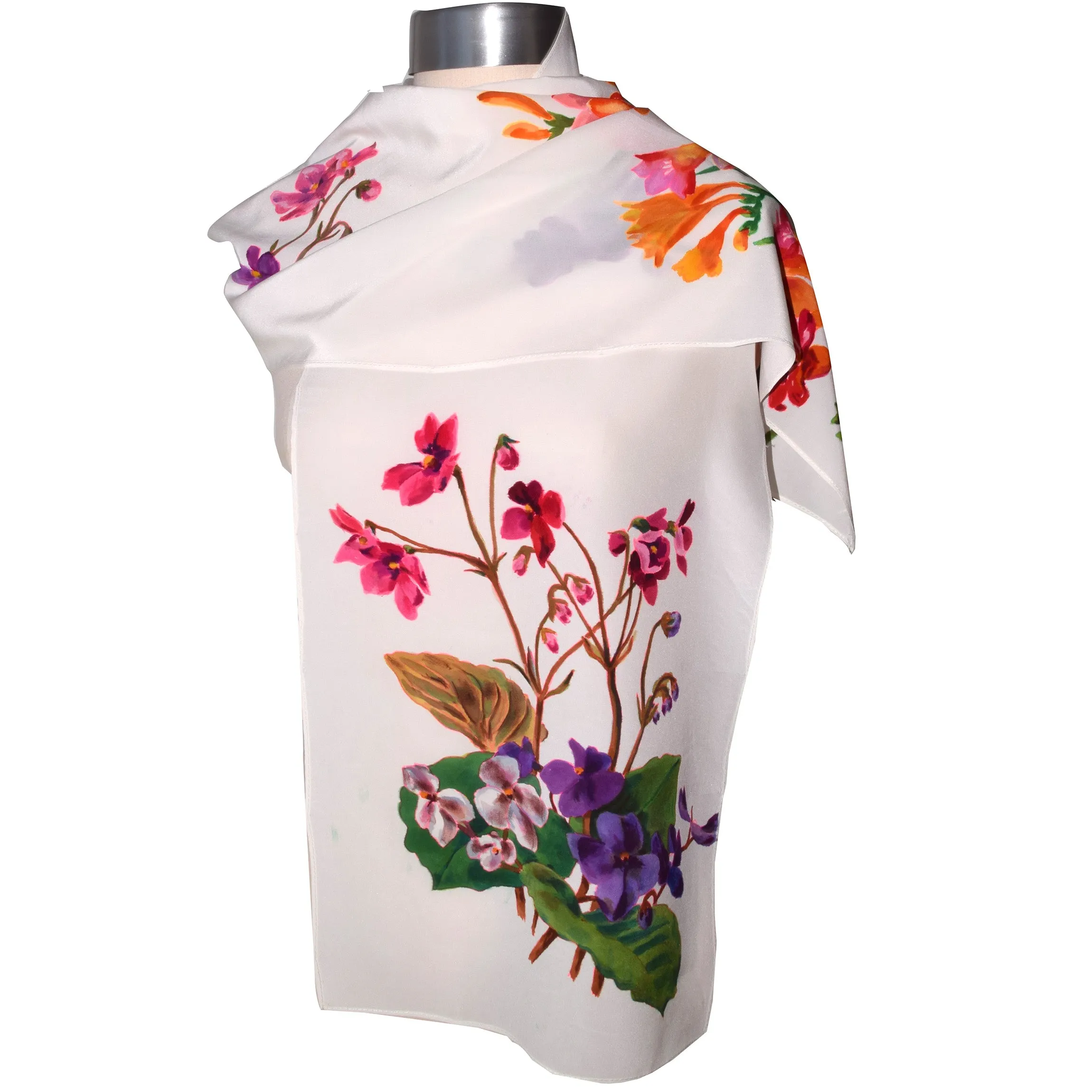 Luxurious Handpainted Multicolor Floral Silk Scarf/Shawl