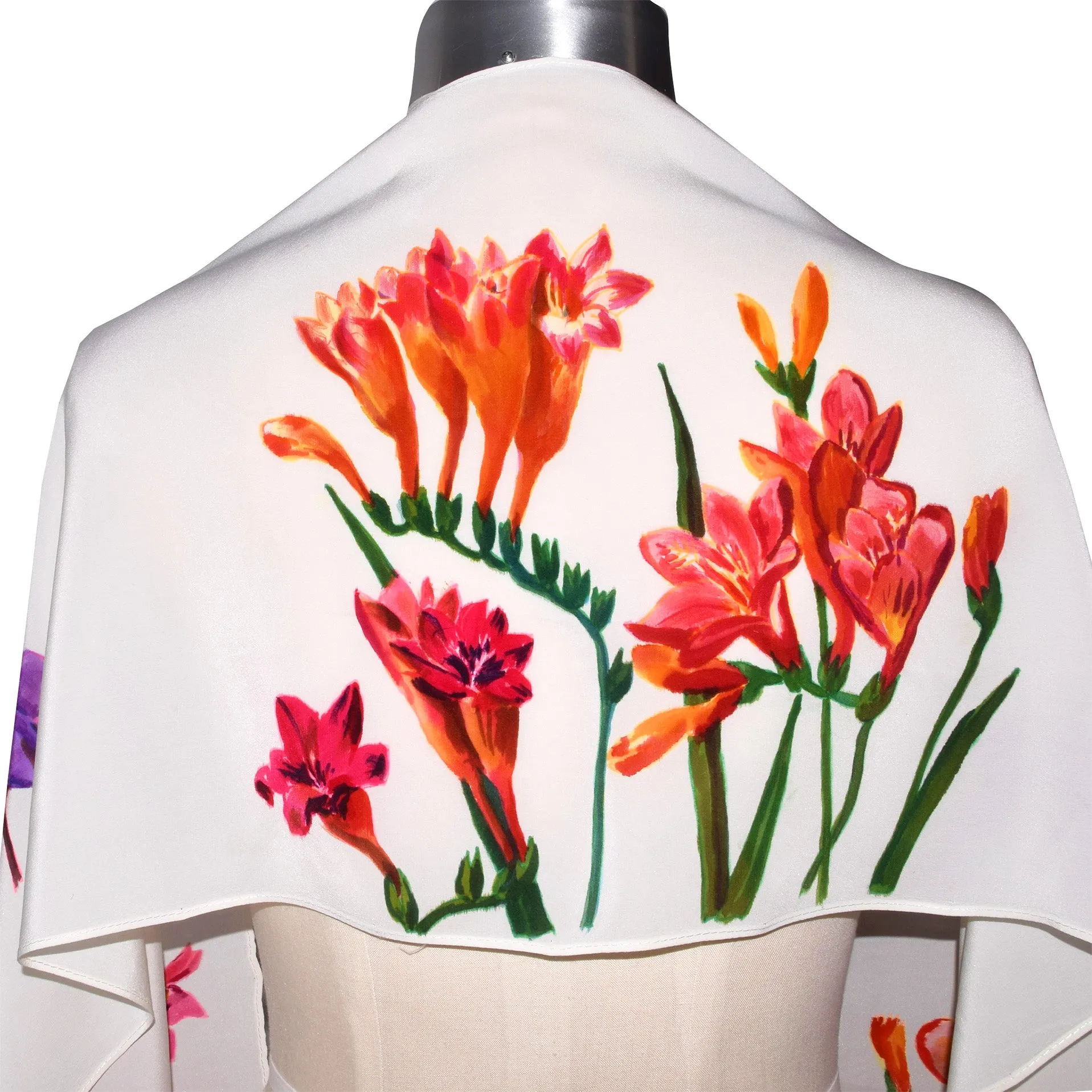 Luxurious Handpainted Multicolor Floral Silk Scarf/Shawl