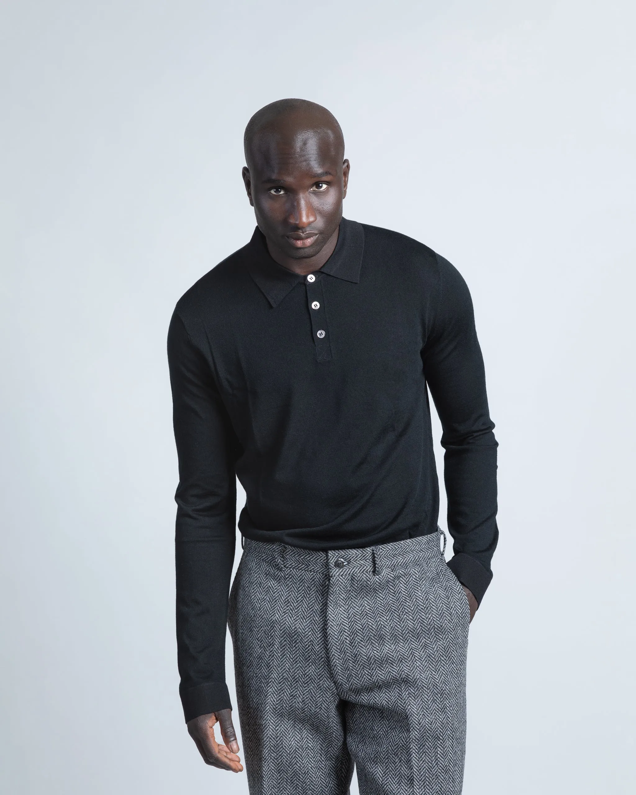 Luxurious Merino Polo in Black
