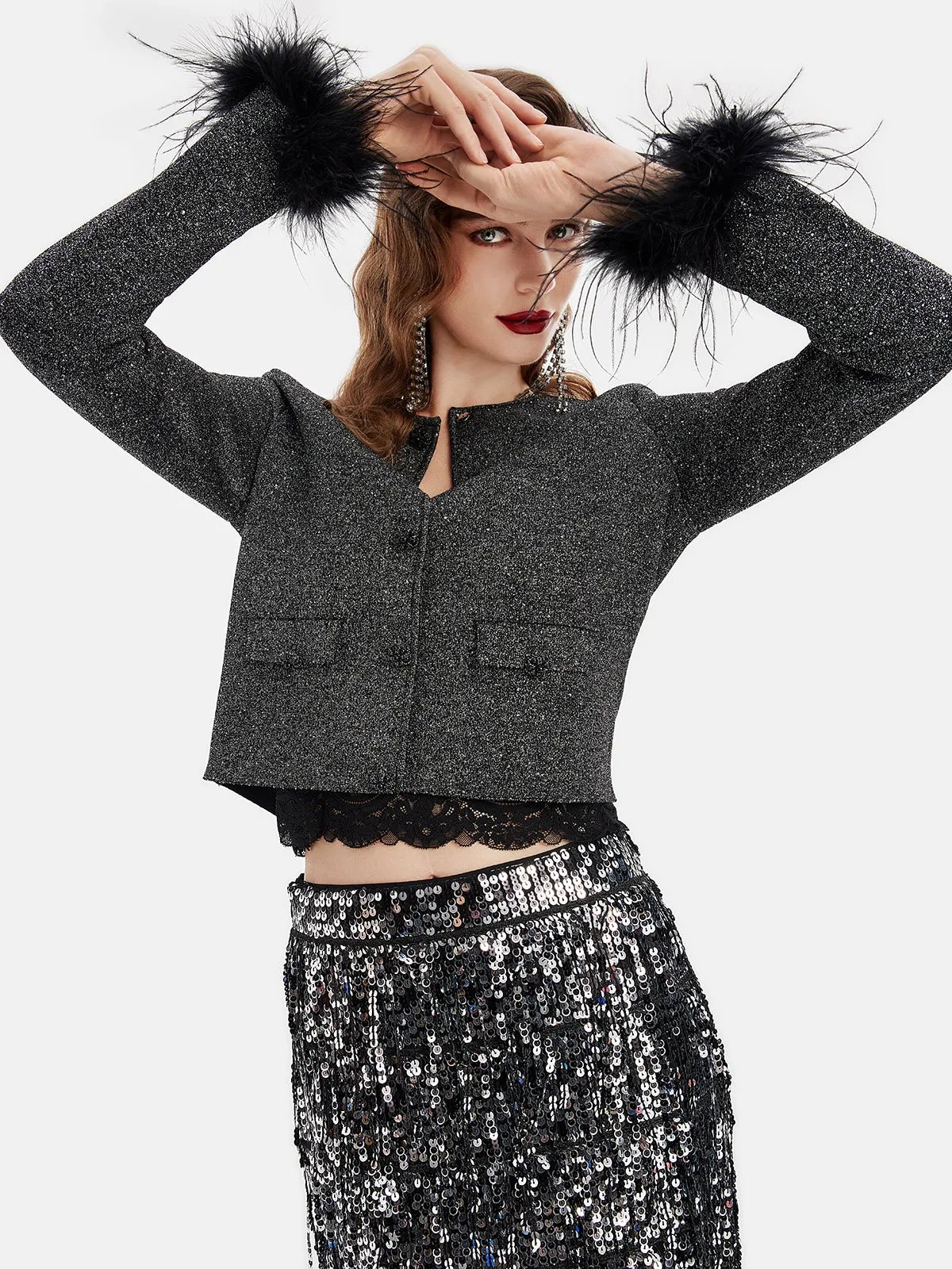 Luxurious Removable Feather Wool Knit Jacket - Star Queen