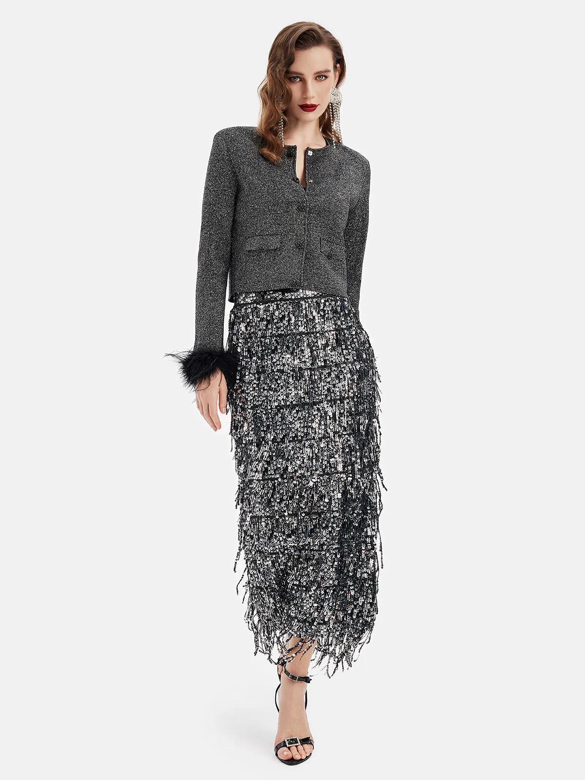 Luxurious Removable Feather Wool Knit Jacket - Star Queen