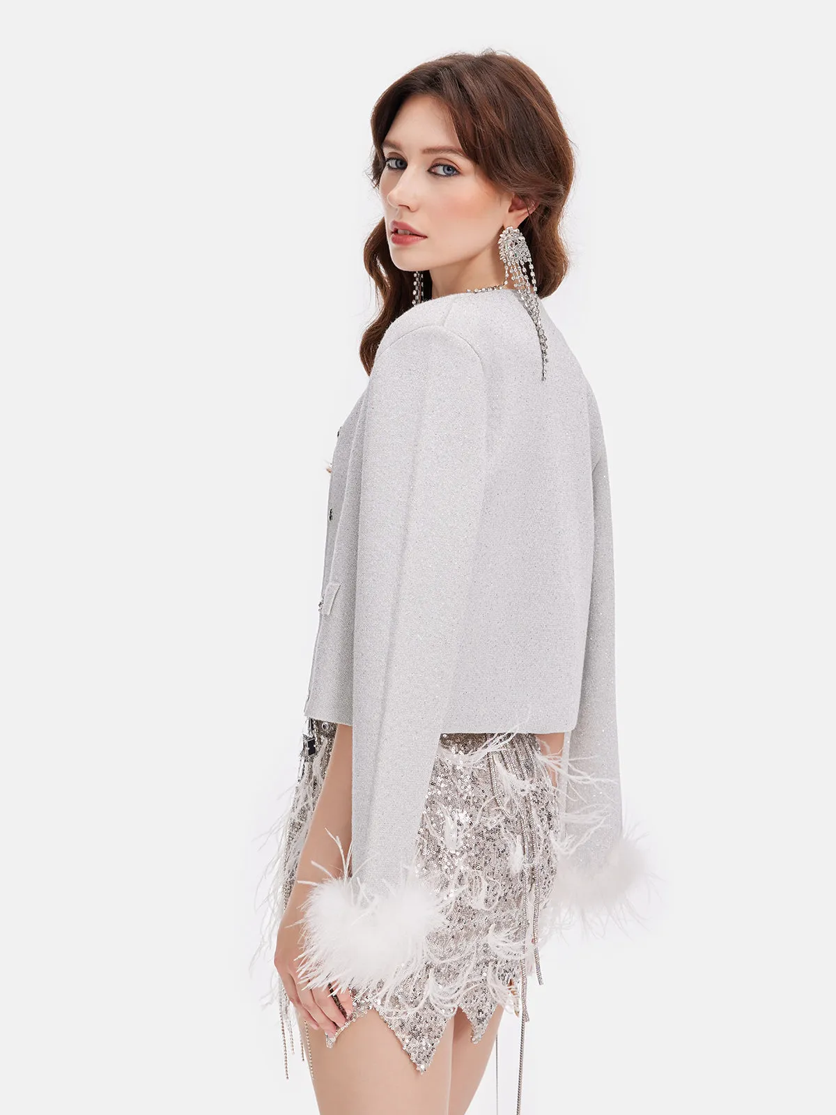 Luxurious Removable Feather Wool Knit Jacket - Star Queen