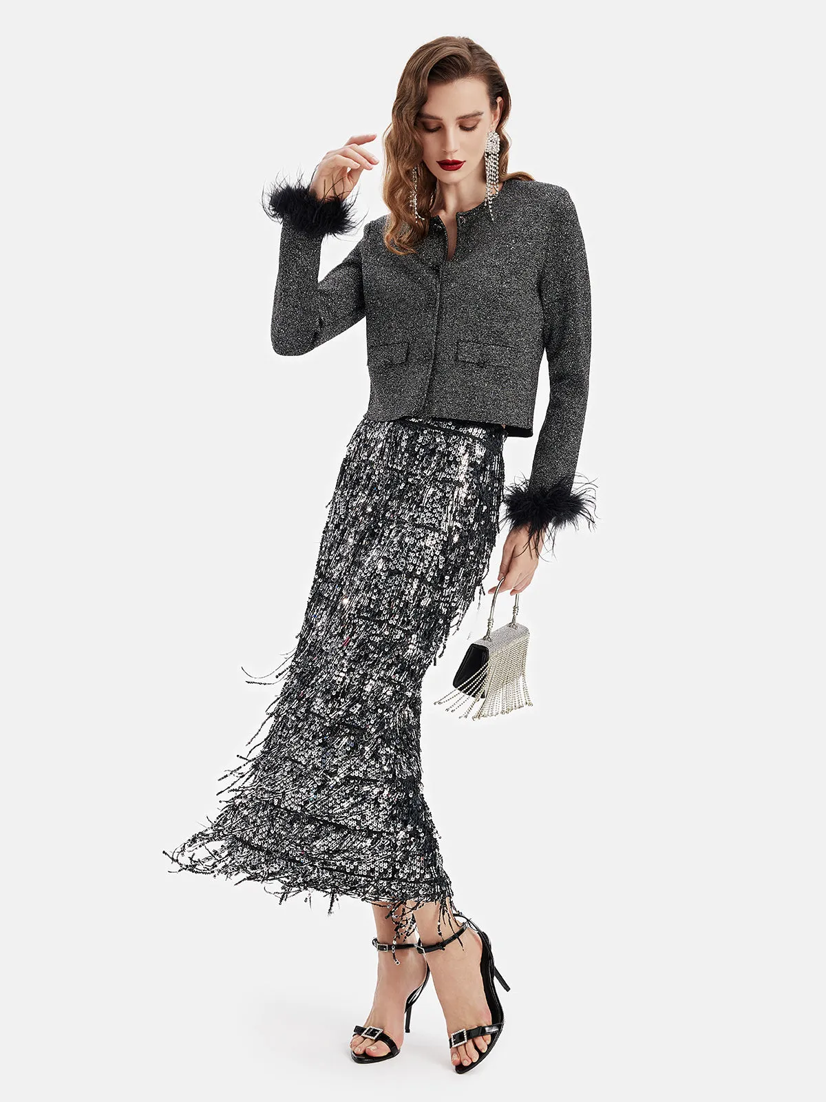 Luxurious Removable Feather Wool Knit Jacket - Star Queen