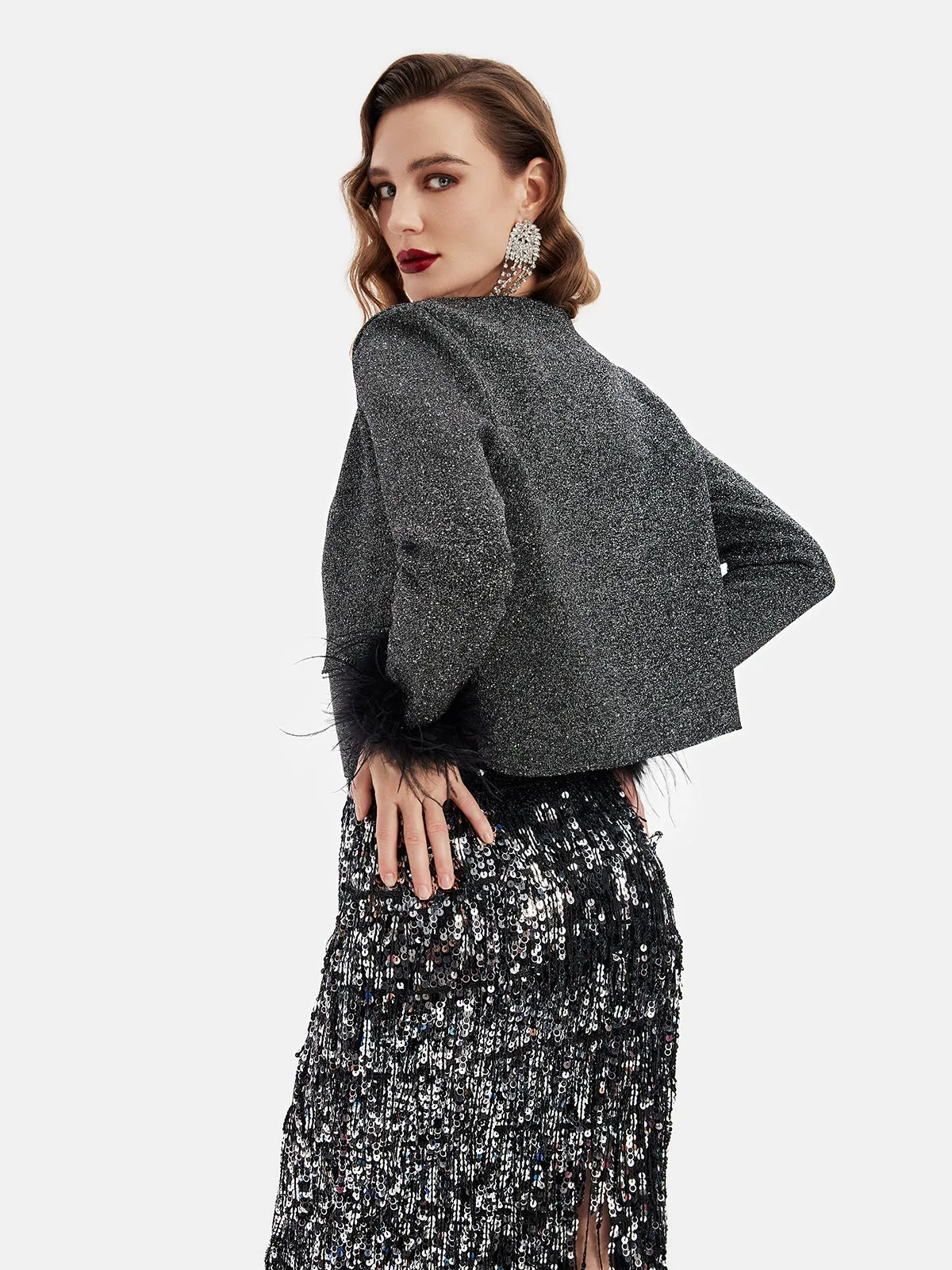 Luxurious Removable Feather Wool Knit Jacket - Star Queen