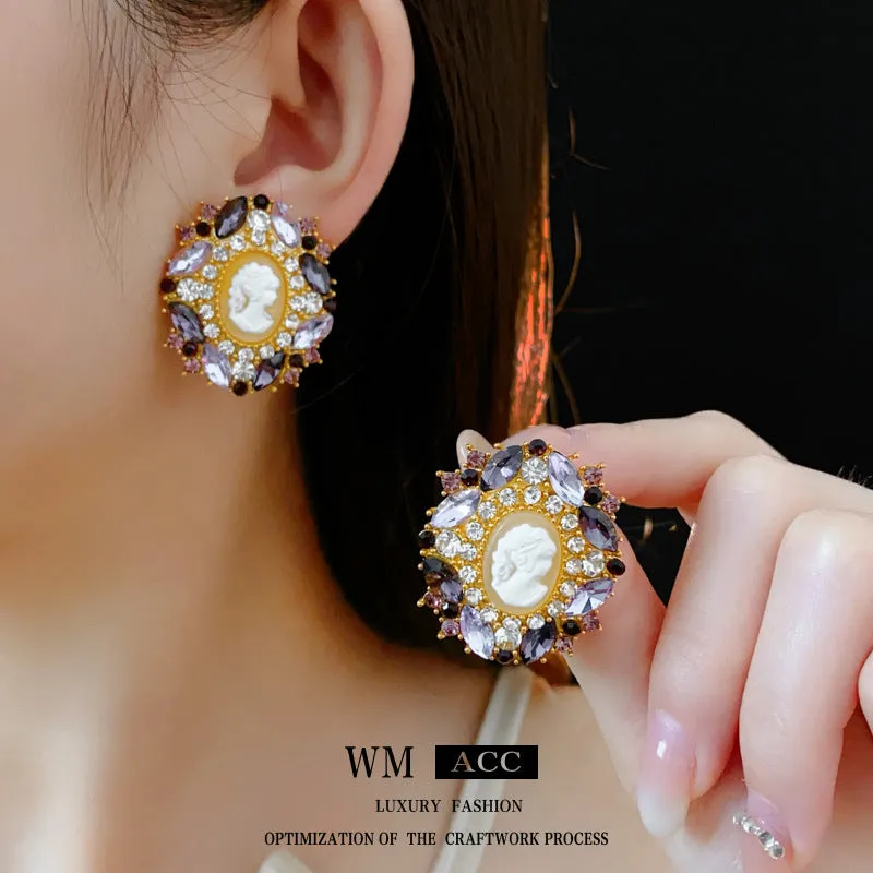 Luxurious Round Ellipse Geometric Copper Diamond Inlay Earrings