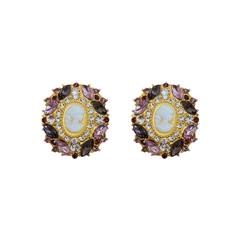 Luxurious Round Ellipse Geometric Copper Diamond Inlay Earrings