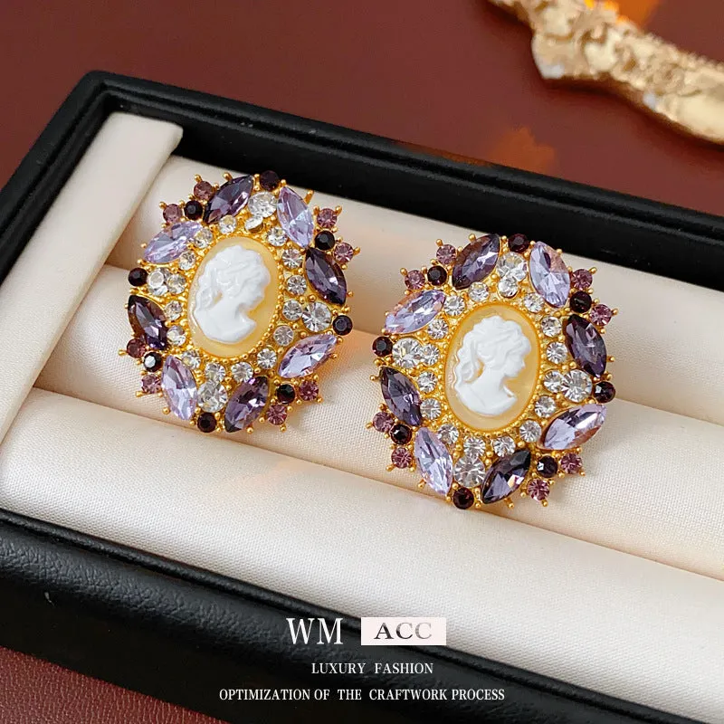 Luxurious Round Ellipse Geometric Copper Diamond Inlay Earrings