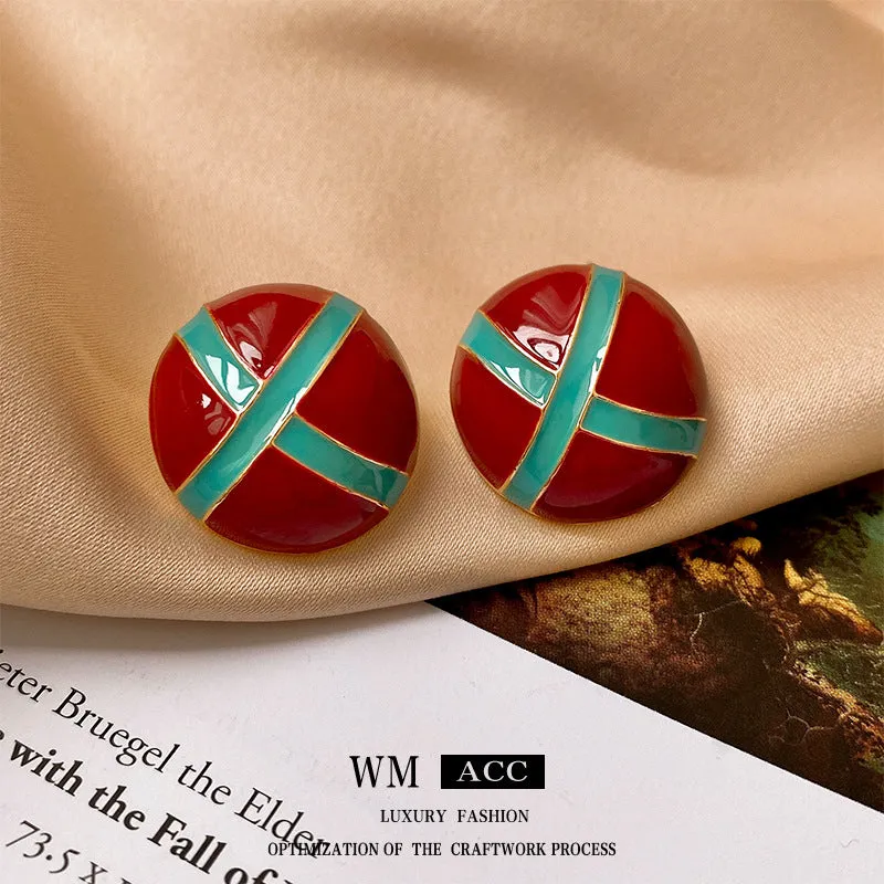 Luxurious Round Geometric Copper Oil Dripping Earrings