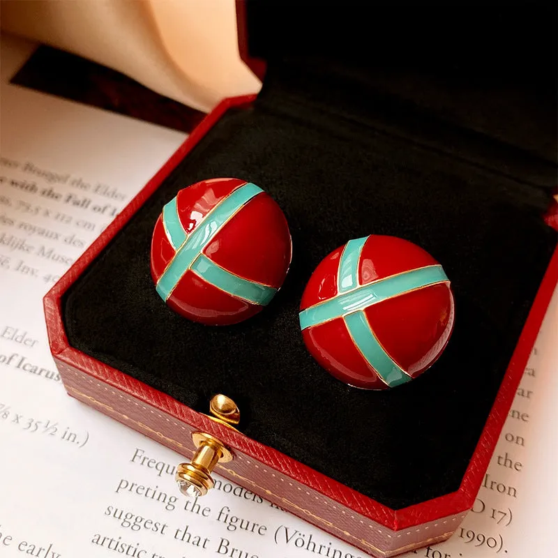 Luxurious Round Geometric Copper Oil Dripping Earrings