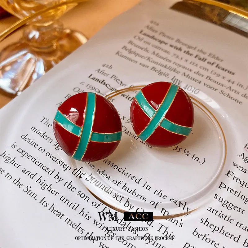 Luxurious Round Geometric Copper Oil Dripping Earrings