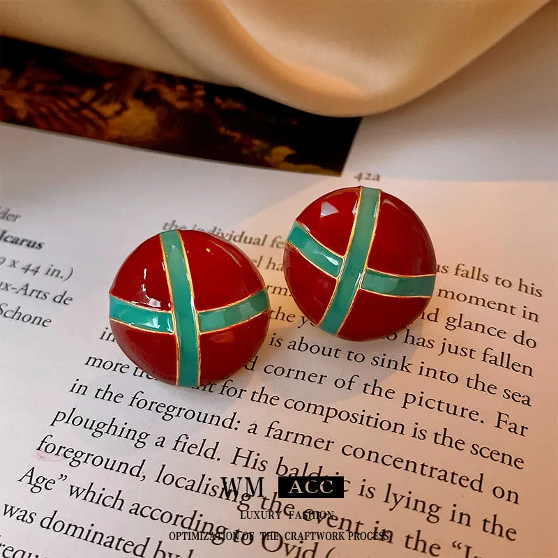 Luxurious Round Geometric Copper Oil Dripping Earrings
